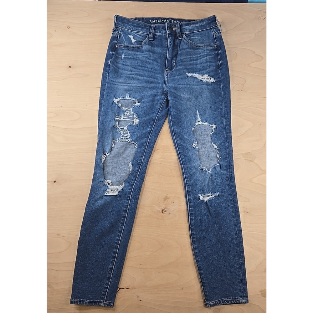 American Eagle The Dream Jean Super Hi Rise Jegging Distressed Sz 2 X-short